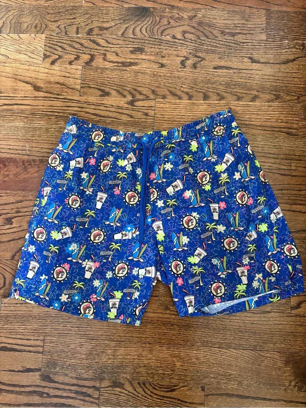 BUC-EE’S Men's Blue Tropical Pattern Swim Trunks with Drawstring